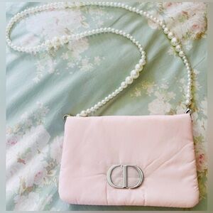 DIOR Blush Satin Plush Beauty Converted Crossbody Cosmetic Pouch - Pearl Strap